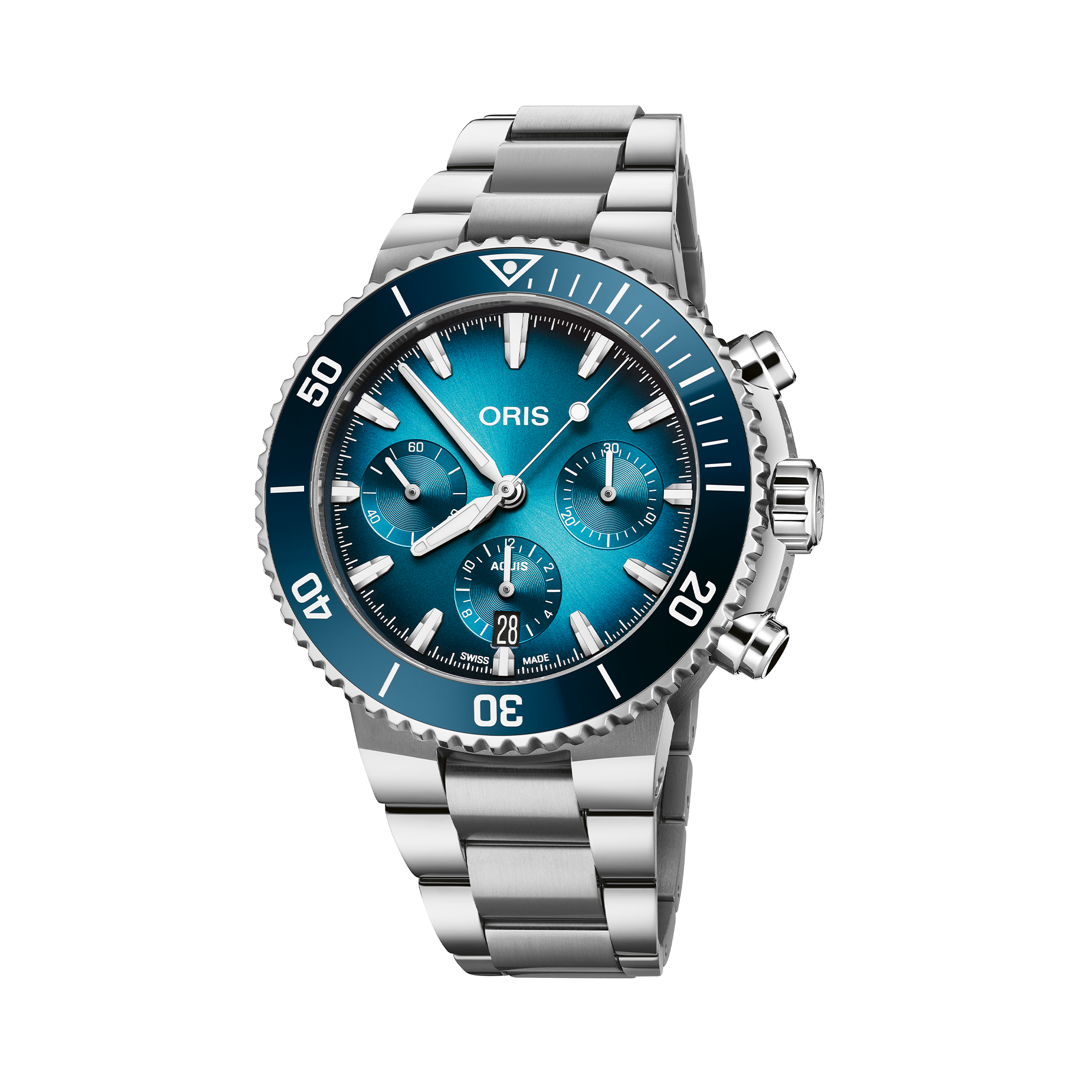 Oris Aquis Men's 43.50mm Stainless Steel Automatic Chronograph Watch 771 7793 4155MB
