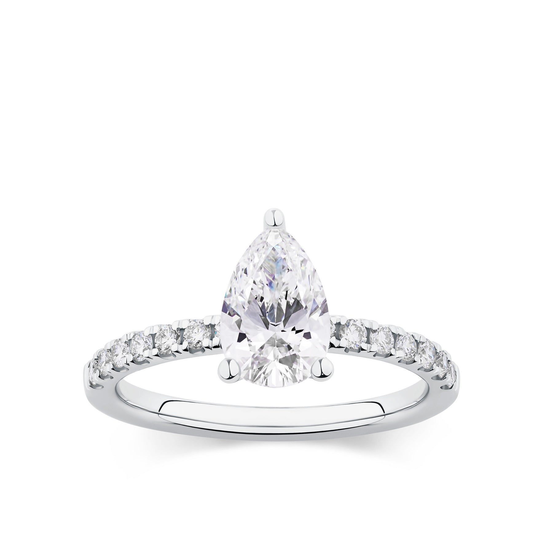 Everlasting 1.58ct TW Pear Lab-Grown Diamond Solitaire Pave Band Engagement Ring in 18ct White Gold