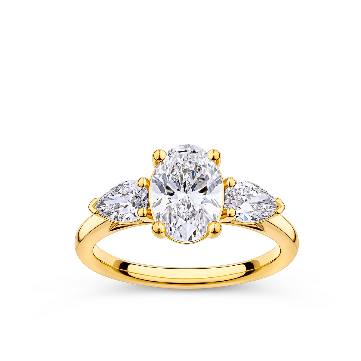 Everlasting 2.10ct TW Oval and Pear Trilogy Lab-Grown Diamond Engagement Ring in 18ct Yellow Gold