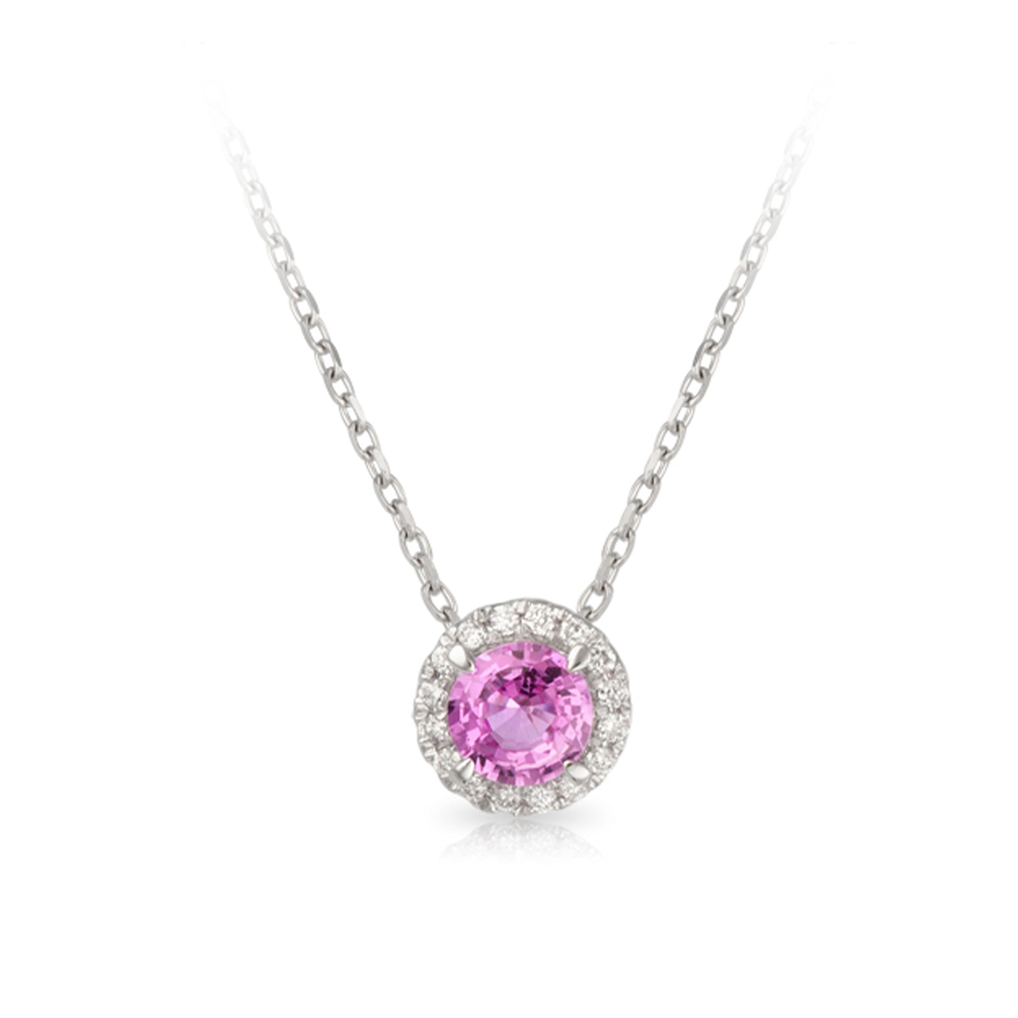 Pink Sapphire and Diamond Pendant in 18ct White Gold