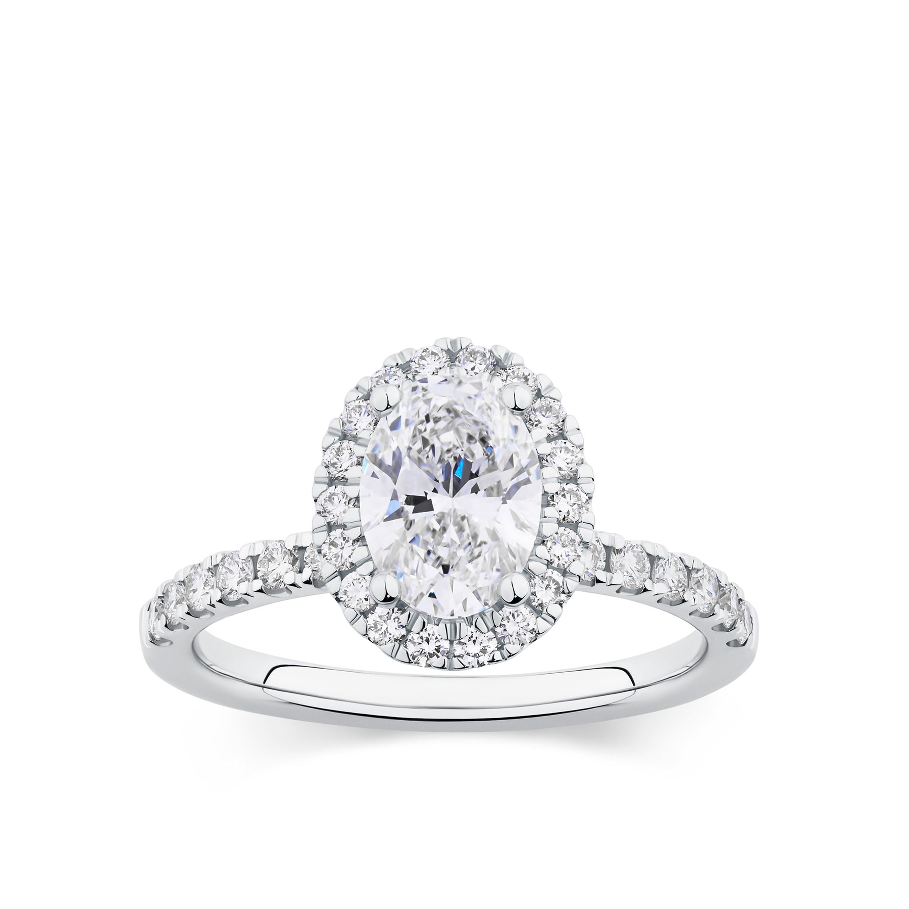 Everlasting 1.79ct TW Oval Lab-Grown Diamond Classic Halo Pave Band Engagement Ring in 18ct White Gold