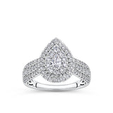Everlasting 1.00ct TW Pear Lab-Grown Diamond Double Halo Engagement Ring in 9ct White Gold