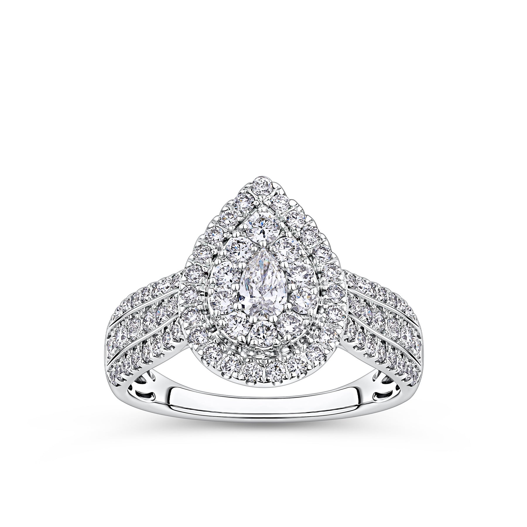 Everlasting 1.00ct TW Pear Lab-Grown Diamond Double Halo Engagement Ring in 9ct White Gold