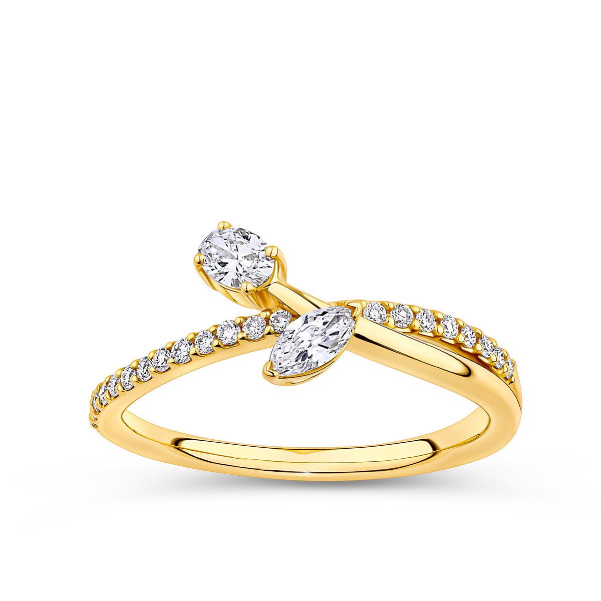 Everlasting Promise 0.50ct TW Asymmetrical Oval and Pear Lab-Grown Diamond Curved Ring Set in 9ct Yellow Gold
