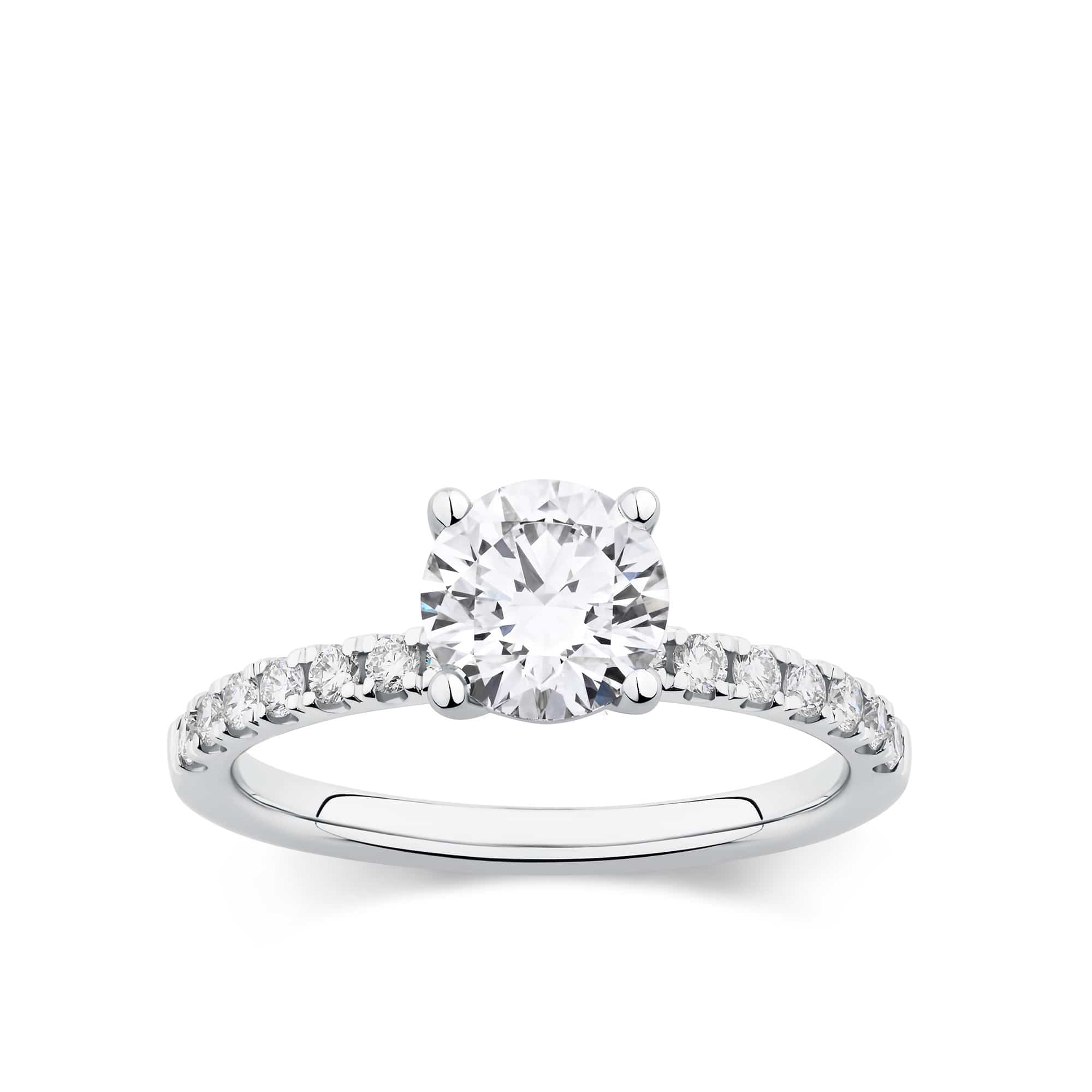Everlasting 1.58ct TW Round Brilliant Lab-Grown Diamond Solitaire Pave Band Engagement Ring in 18ct White Gold