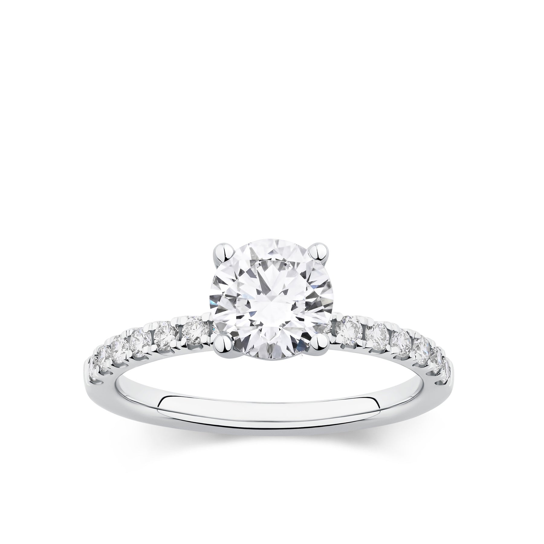 Everlasting 1.58ct TW Round Brilliant Lab-Grown Diamond Solitaire Pave Band Engagement Ring in 18ct White Gold