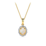 Bluebird™ Solid White Opal & Diamond Pendant with Chain in 9ct Yellow Gold