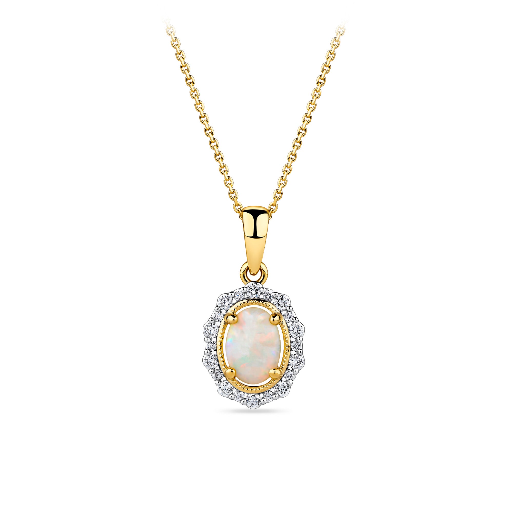 Bluebird™ Solid White Opal & Diamond Pendant with Chain in 9ct Yellow Gold