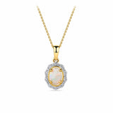 Bluebird™ Solid White Opal & Diamond Pendant with Chain in 9ct Yellow Gold