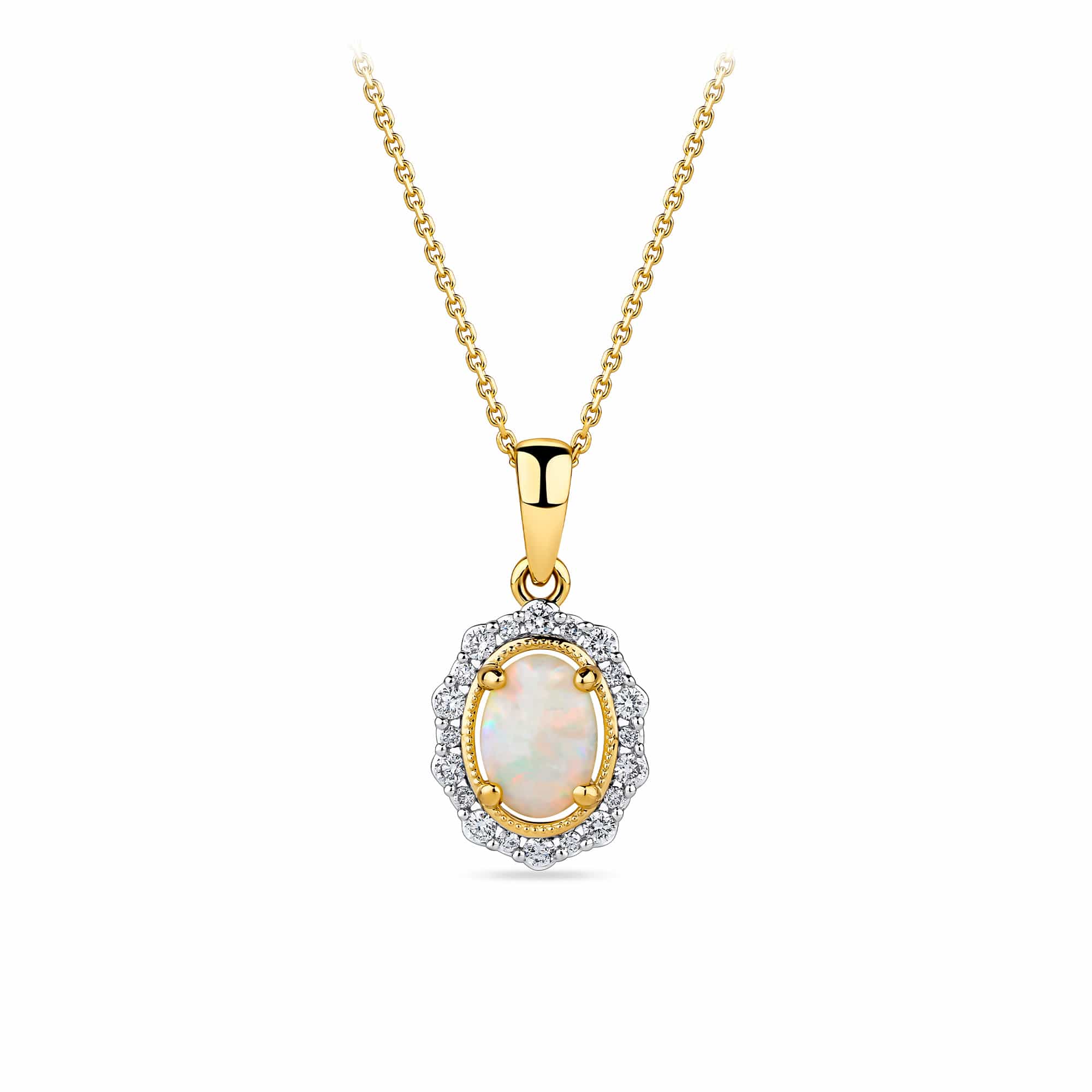 Bluebird™ Solid White Opal & Diamond Pendant with Chain in 9ct Yellow Gold