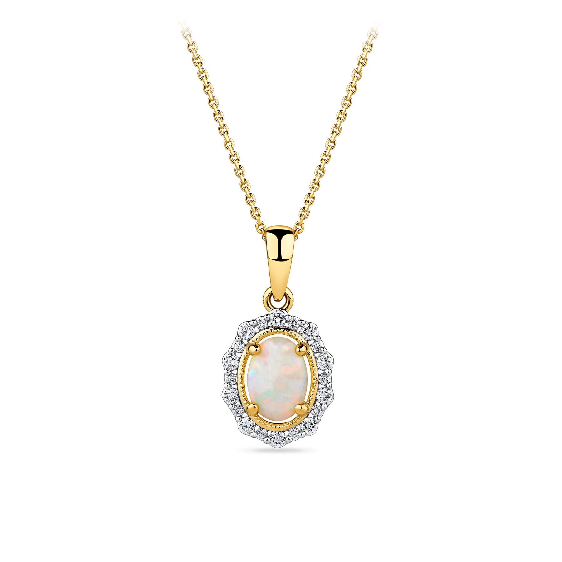 Bluebird™ Solid White Opal & Diamond Pendant with Chain in 9ct Yellow Gold