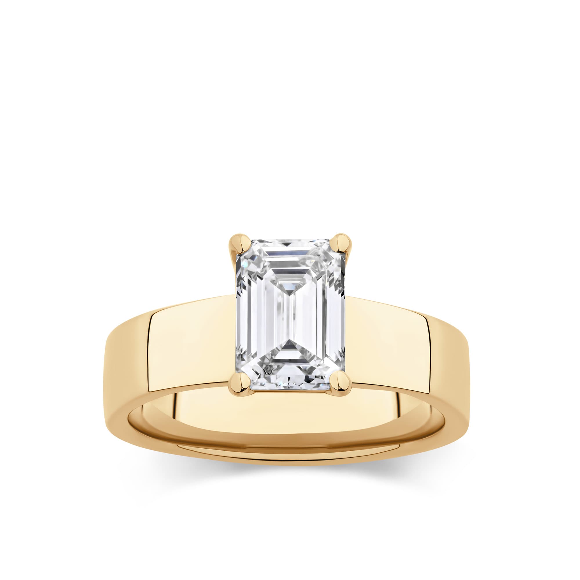 Everlasting 2.00ct TW Emerald Cut Lab-Grown Diamond Wide Band Solitaire Engagement Ring in 18ct Yellow Gold