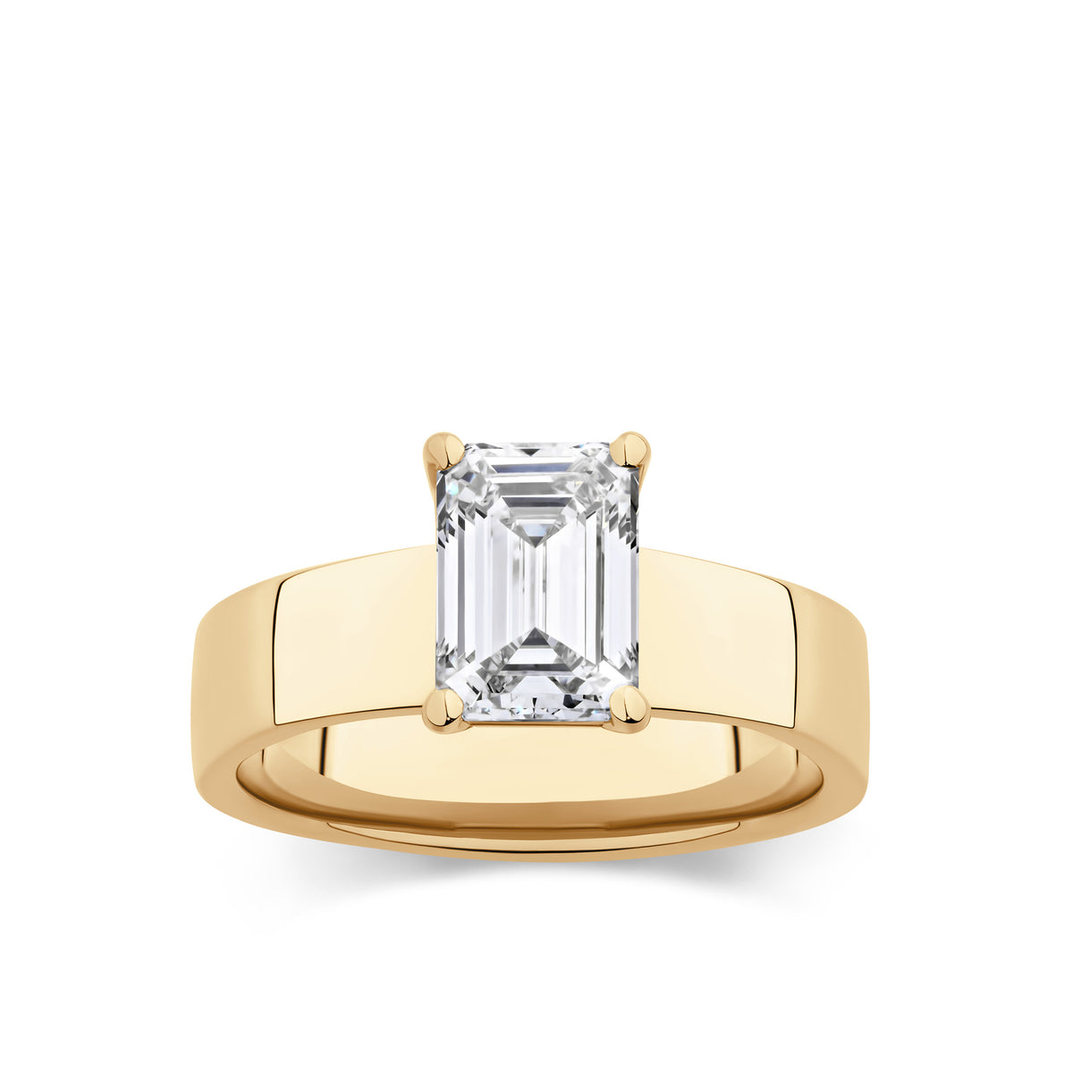 Everlasting 2.00ct TW Emerald Cut Lab-Grown Diamond Wide Band Solitaire Engagement Ring in 18ct Yellow Gold