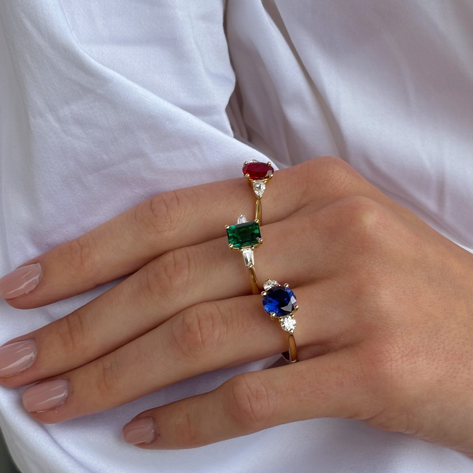 Lab-Grown Emerald & 0.30ct TDW Lab-Grown Diamond Trilogy Ring in 9ct Yellow Gold