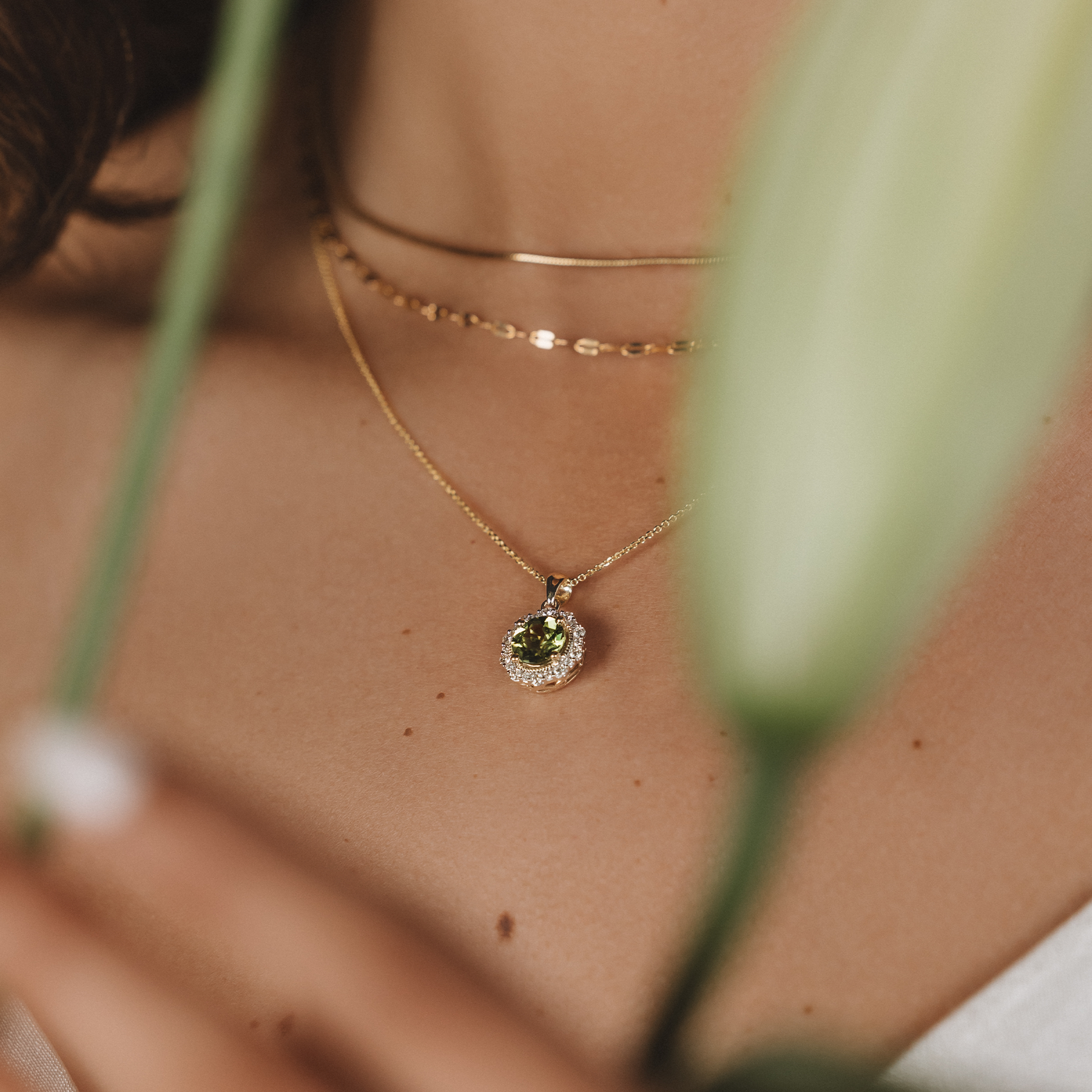 Bluebird™ Peridot & Diamond Pendant with Chain in 9ct Gold Chain