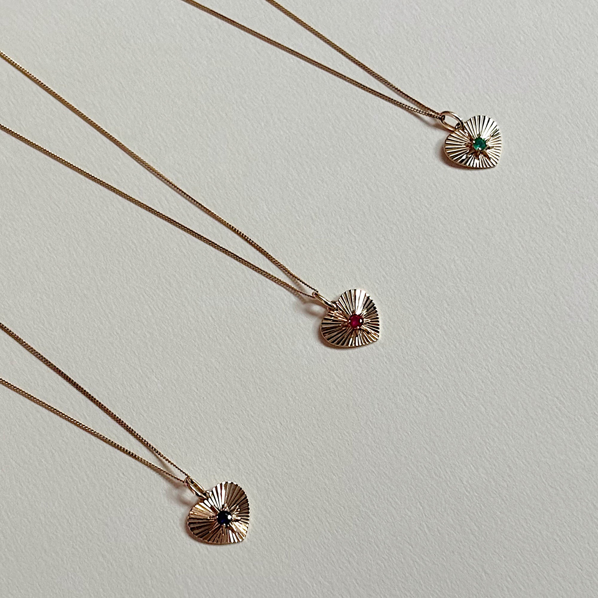 Created Emerald Heart Starbust Pendant in 9ct Yellow Gold
