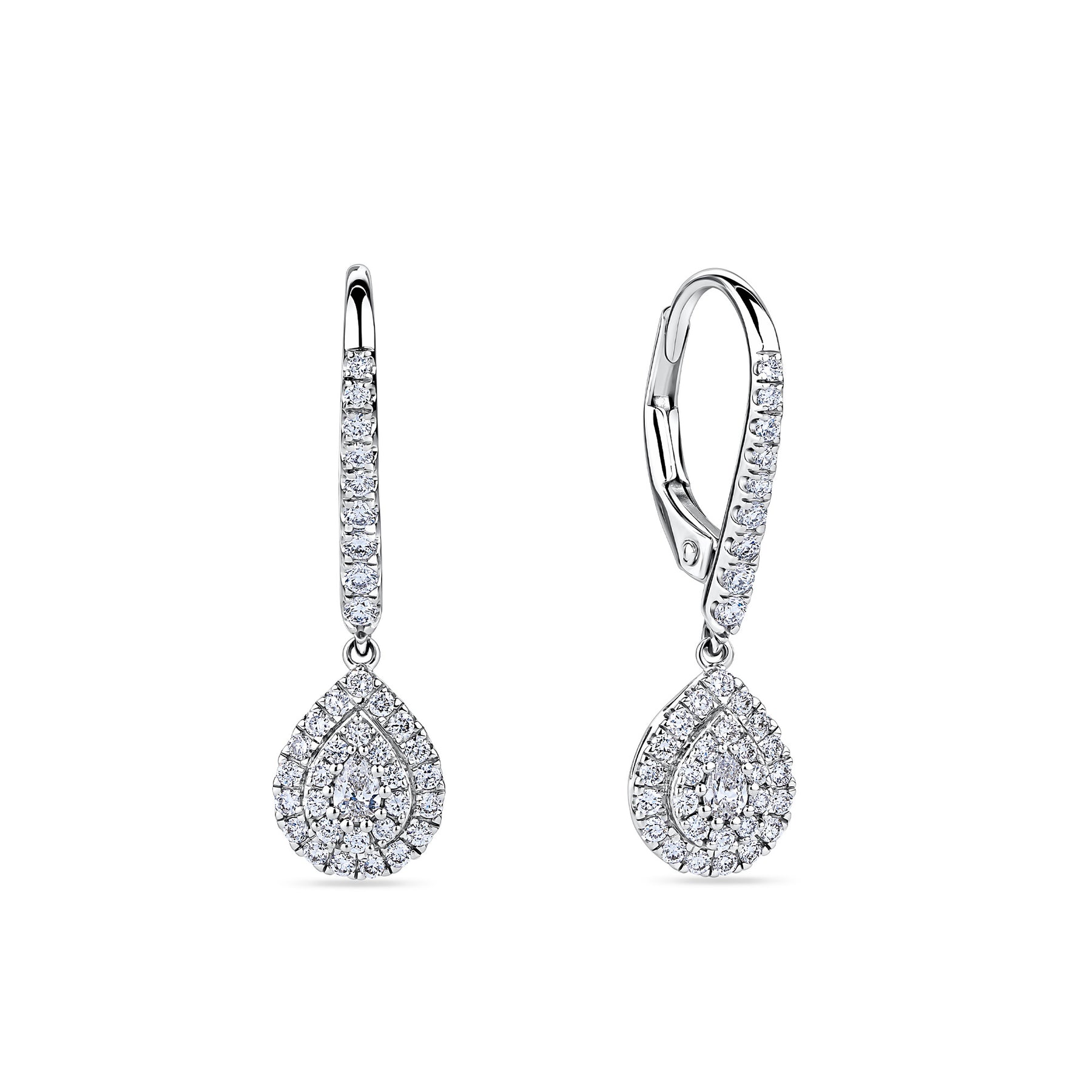 Everlasting 0.50ct TW Pear Lab-Grown Diamond Double Halo Drop Earrings in 9ct White Gold