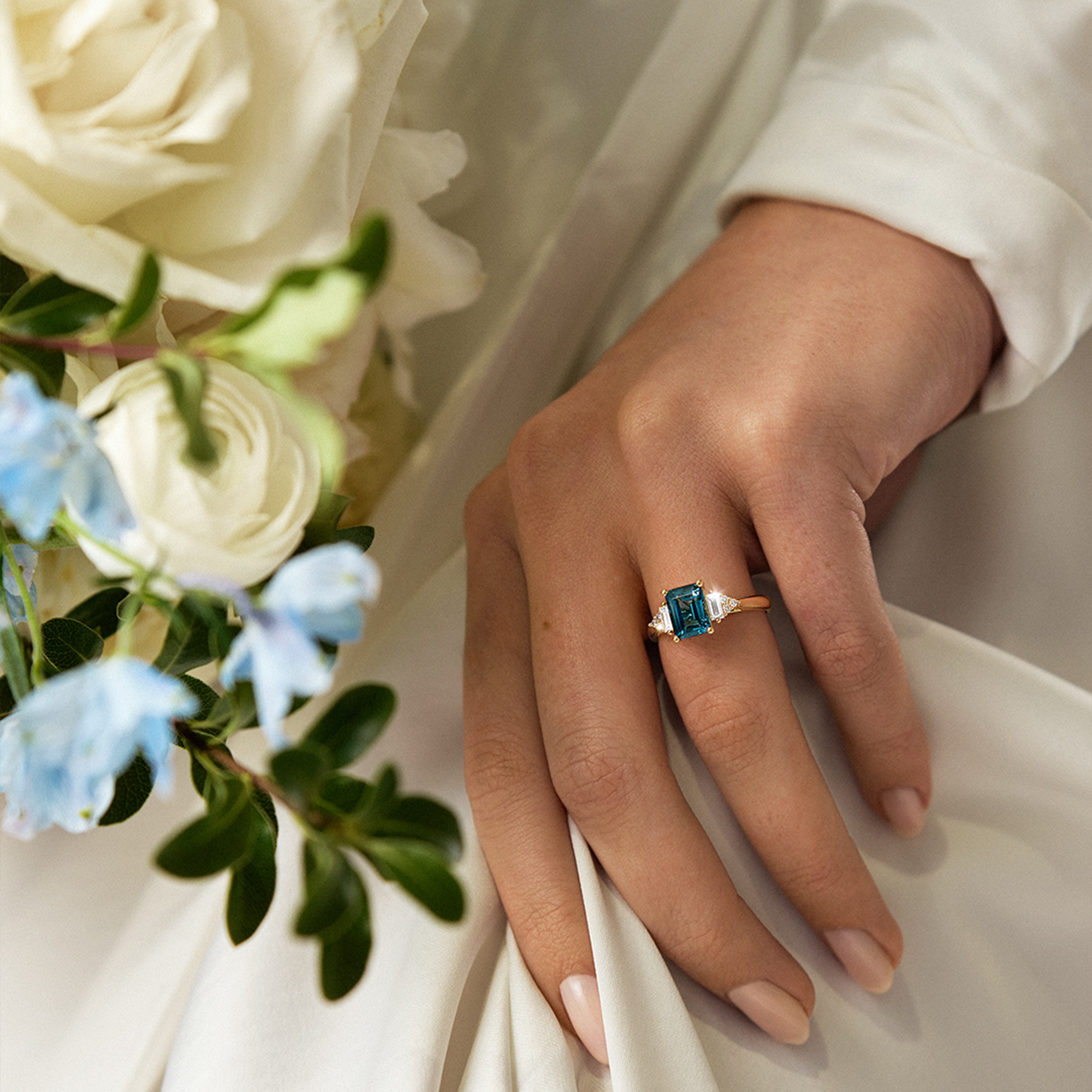 Bluebird London Blue Topaz & 0.26ct TW Diamond Ring in 9ct Yellow Gold