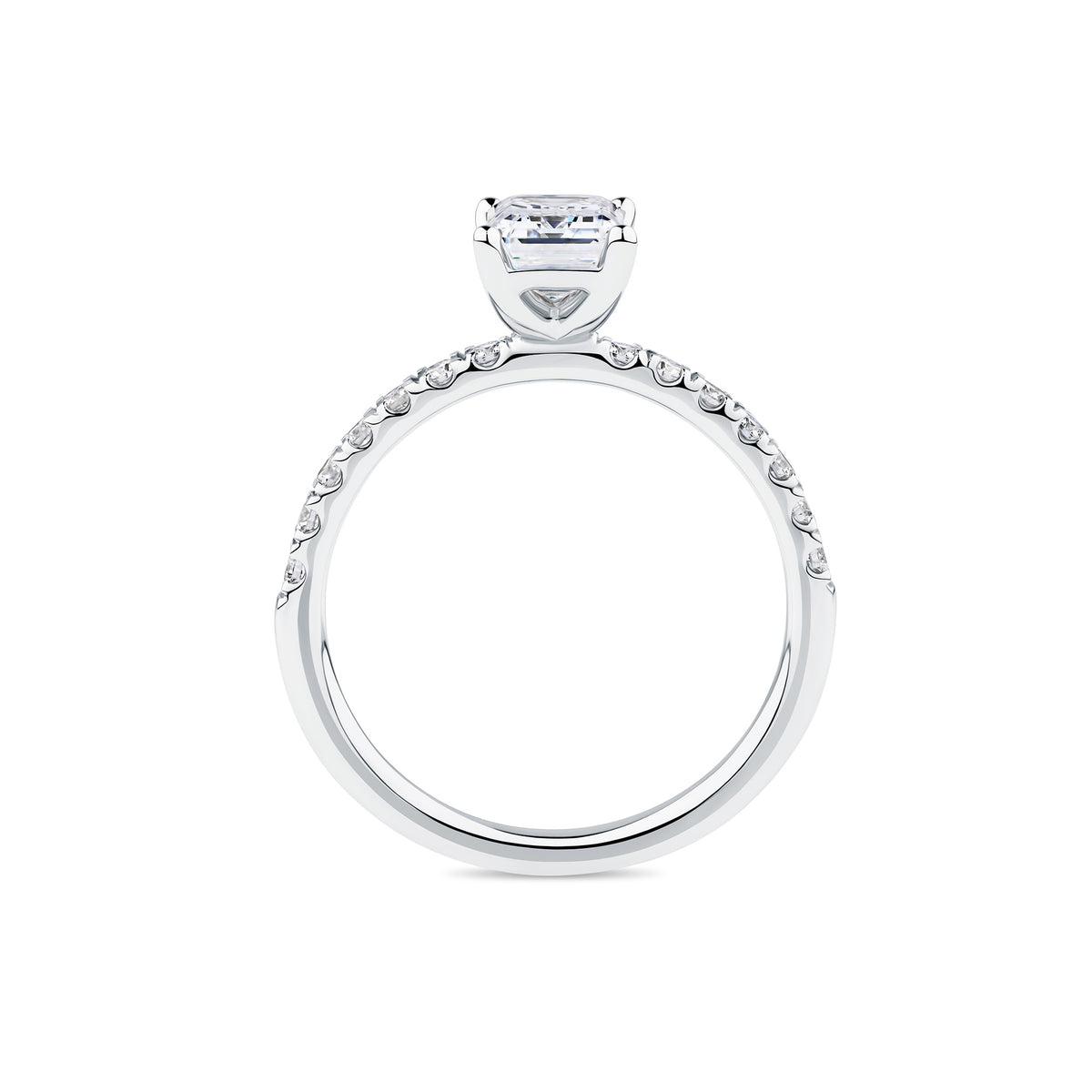 Everlasting 1.58ct TW Emerald Cut Lab-Grown Diamond Solitaire Pave Band Engagement Ring in 18ct White Gold
