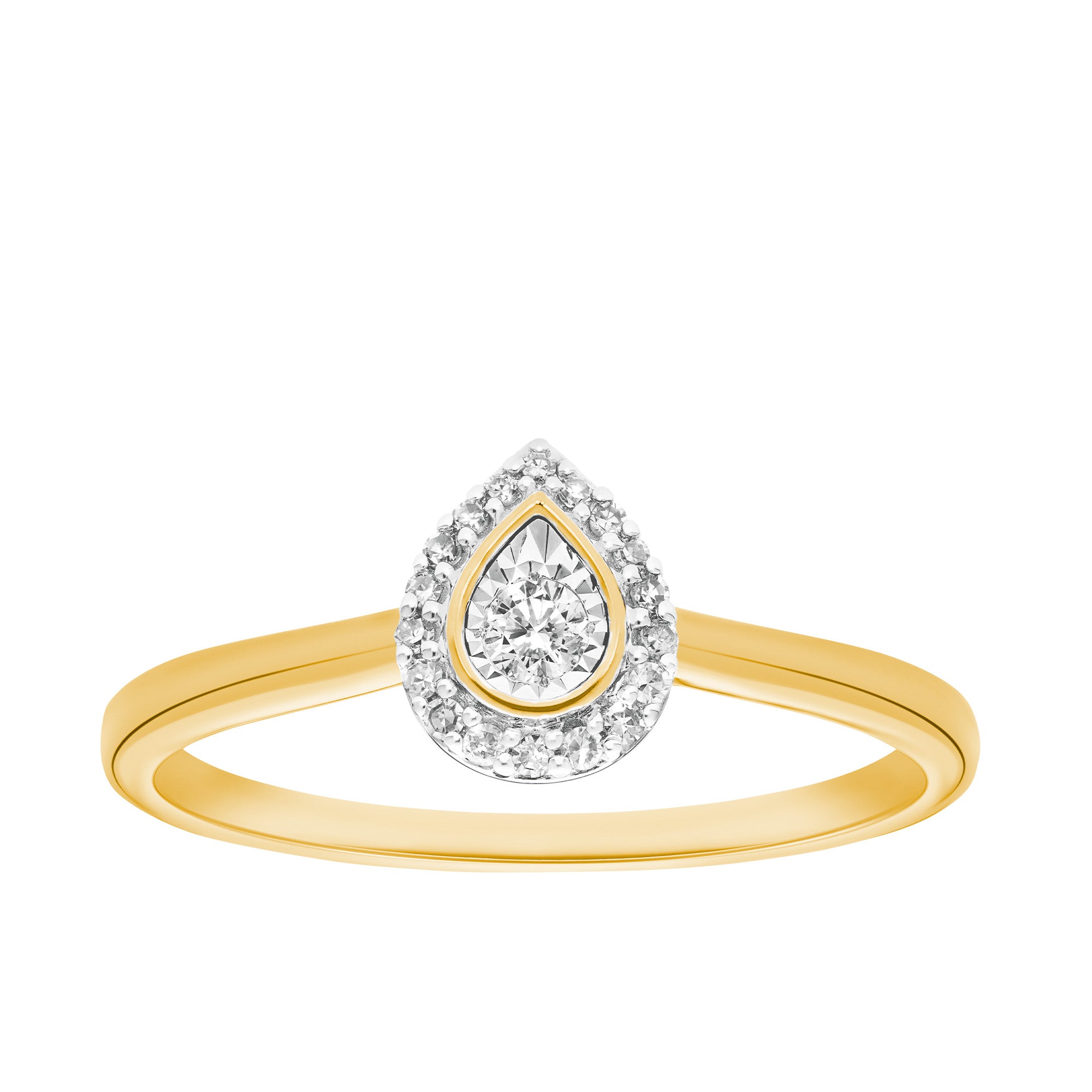 I Will® Round Brilliant Cut Diamond Pear Shape Halo Promise Ring in 9ct Yellow & White Gold