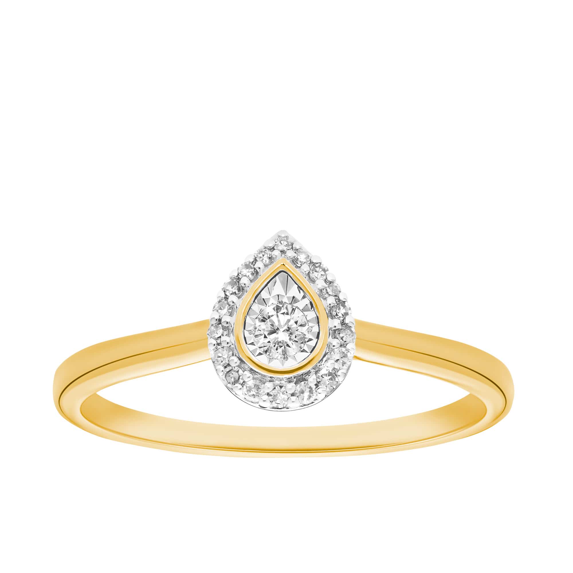 I Will® Round Brilliant Cut Diamond Pear Shape Halo Promise Ring in 9ct Yellow & White Gold