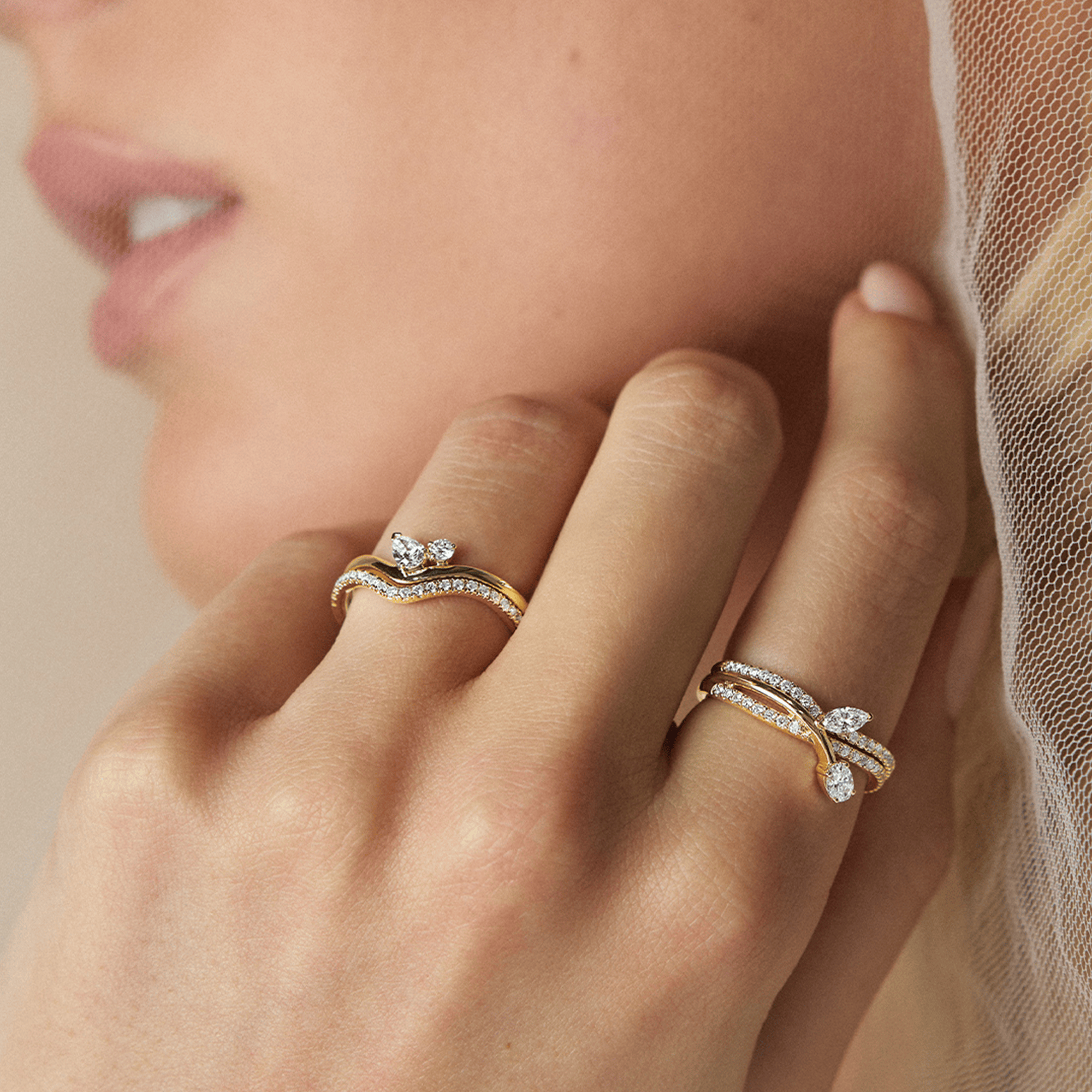 Everlasting Promise 0.50ct TW Asymmetrical Oval and Marquise Lab-Grown Diamond Curved Ring Set in 9ct Yellow Gold