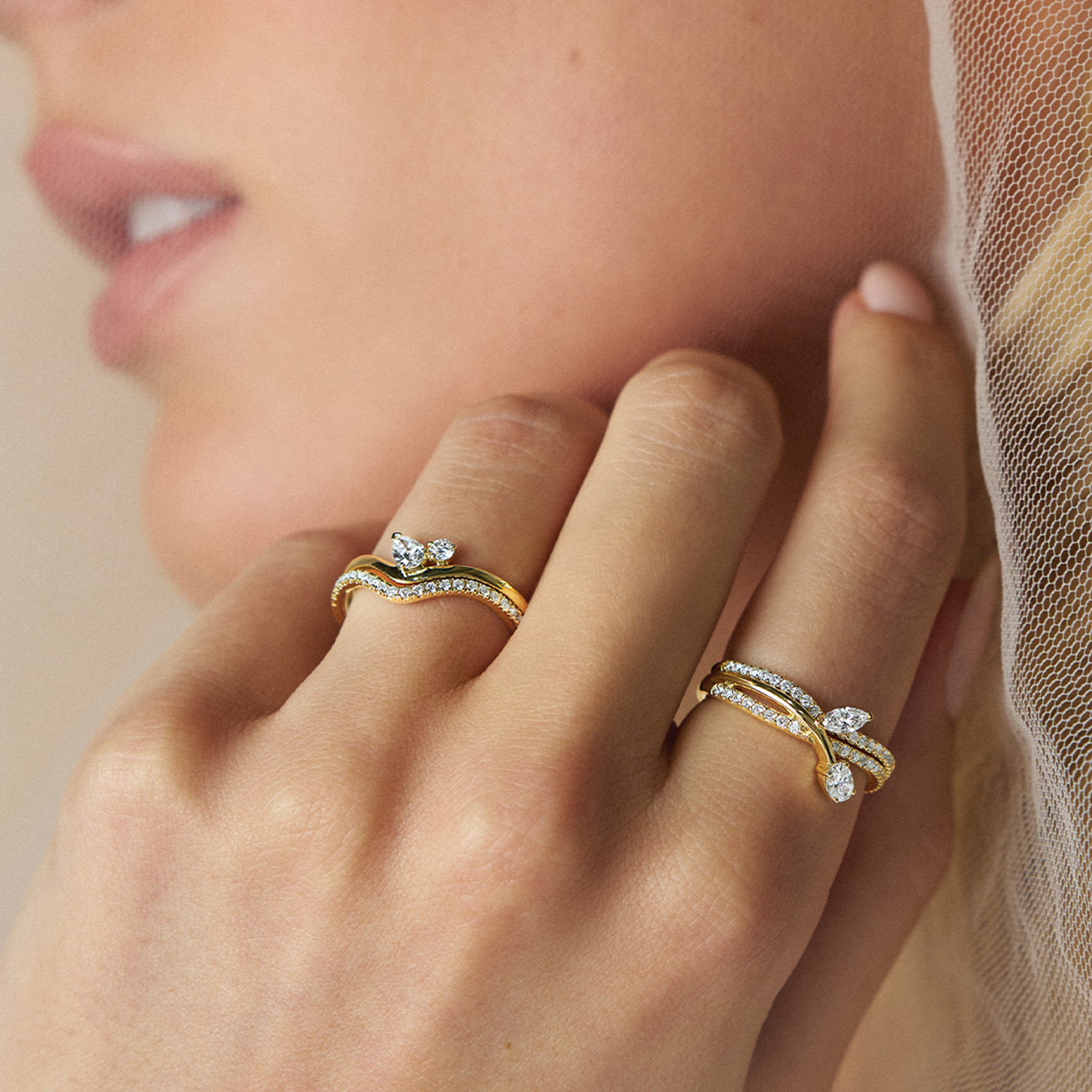 Everlasting Promise 0.50ct TW Lab Grown Diamond Asymmetrical Oval Cut and Marquise Cut Curved Ring Set in 9ct Yellow Gold