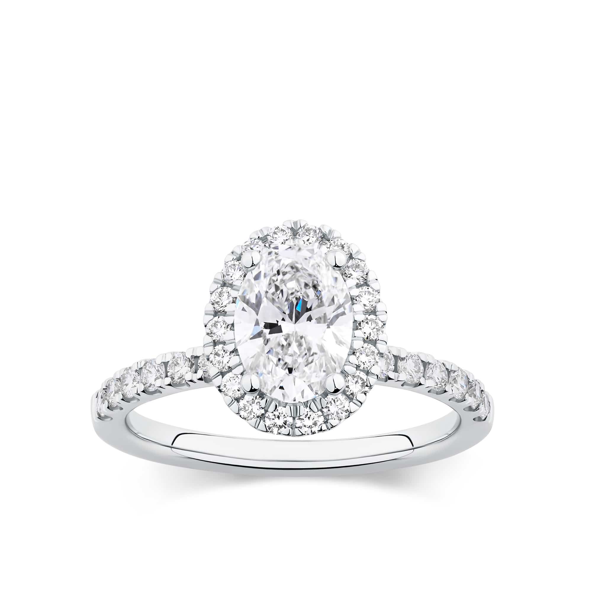 Everlasting 1.79ct TW Oval Lab-Grown Diamond Classic Halo Pave Band Engagement Ring in 18ct White Gold