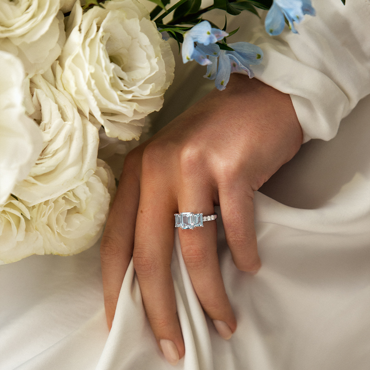 Bluebird™ Aquamarine & 0.25ct TW Diamond Ring in 9ct White Gold