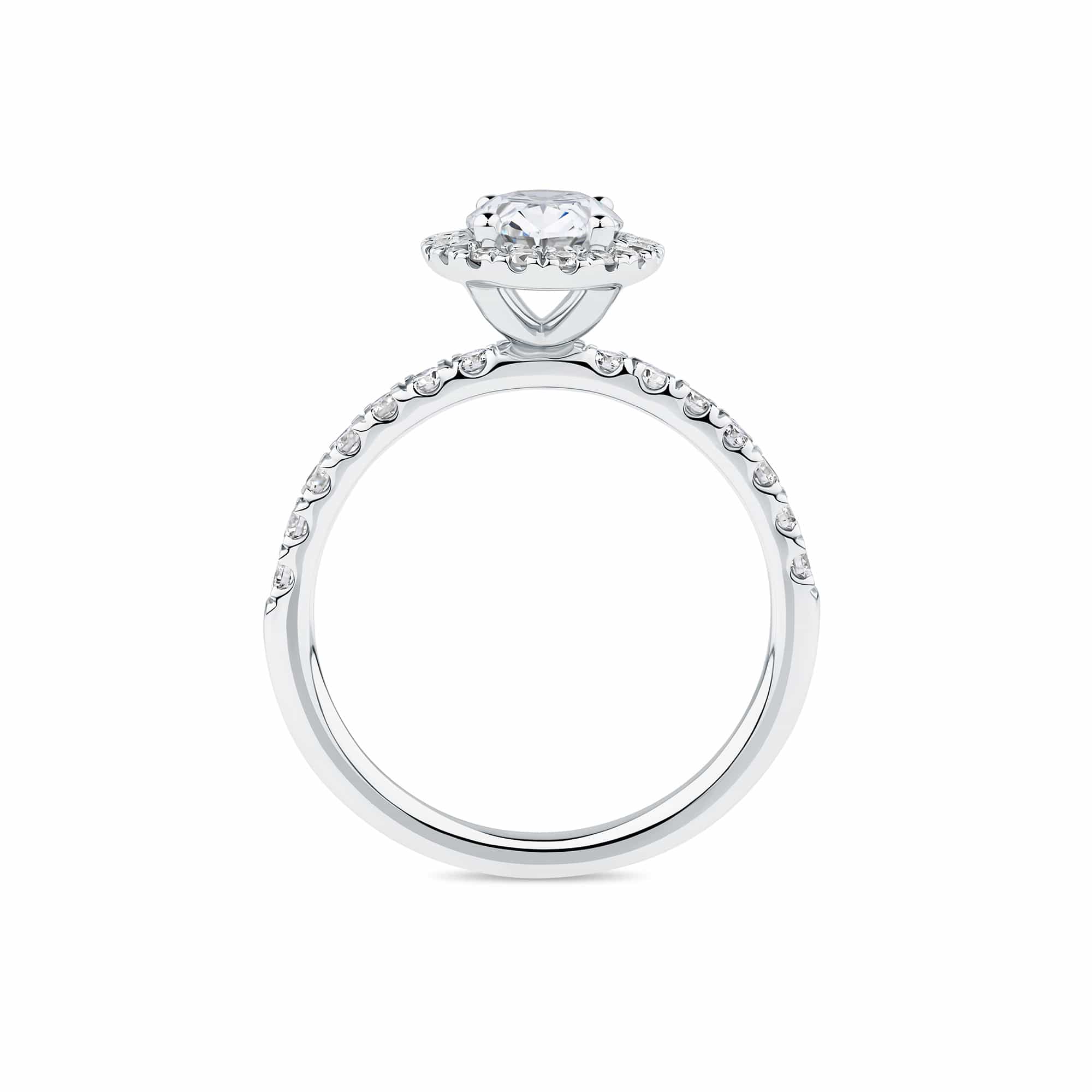 Everlasting 1.79ct TW Oval Lab-Grown Diamond Classic Halo Pave Band Engagement Ring in 18ct White Gold