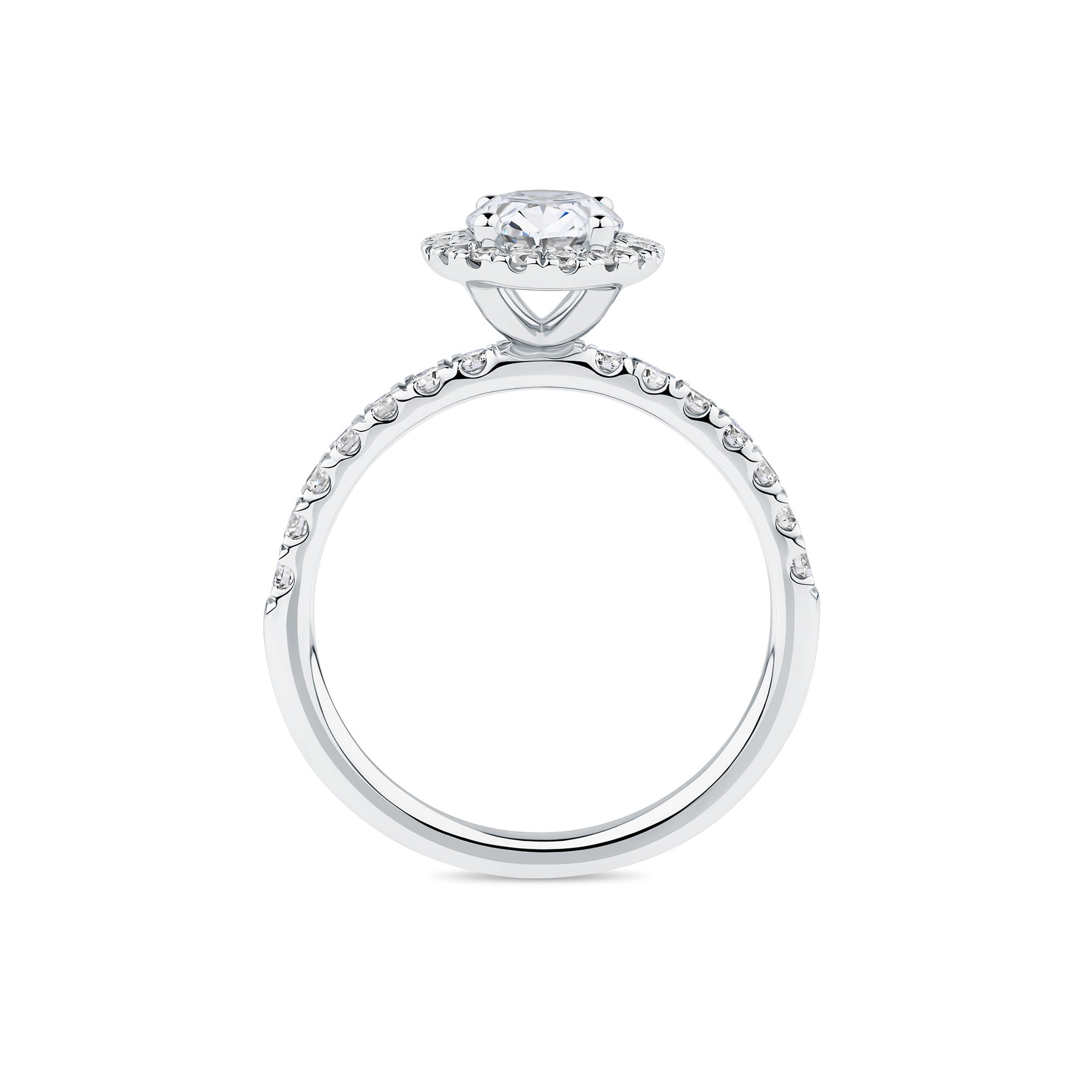 Everlasting 1.79ct TW Oval Lab-Grown Diamond Classic Halo Pave Band Engagement Ring in 18ct White Gold