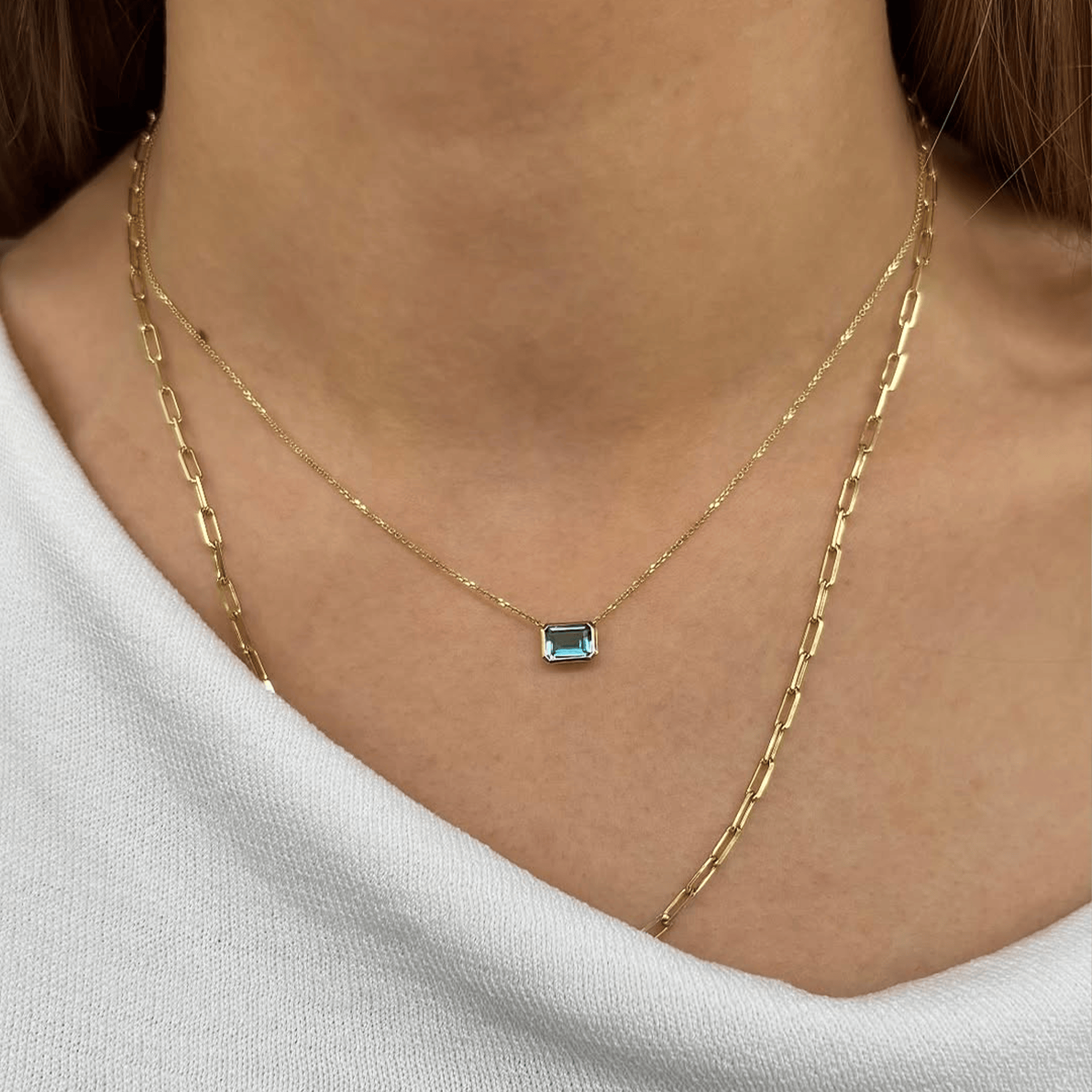 London Blue Topaz Emerald Cut Necklace in 9ct Yellow Gold