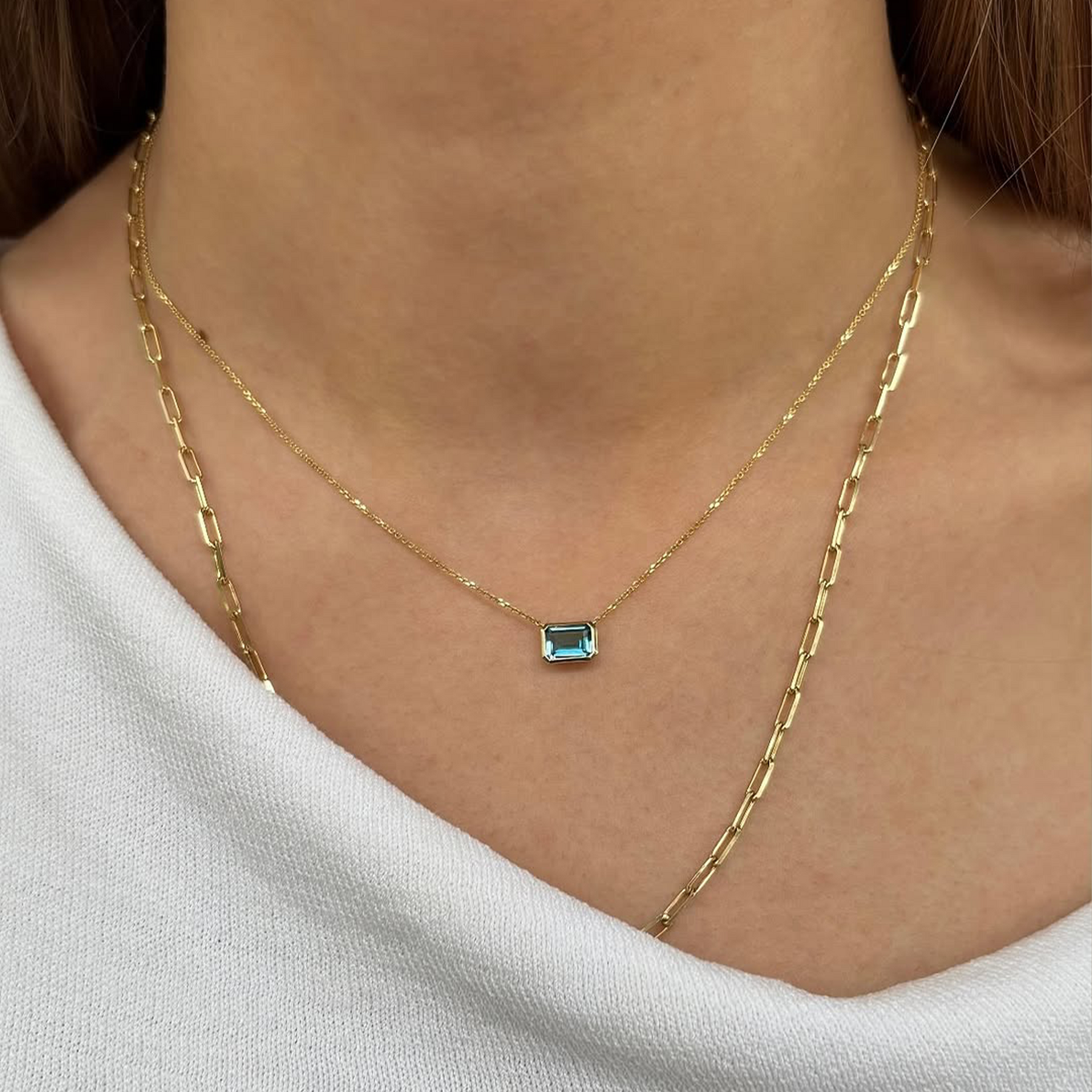 London Blue Topaz Emerald Cut Necklace in 9ct Yellow Gold