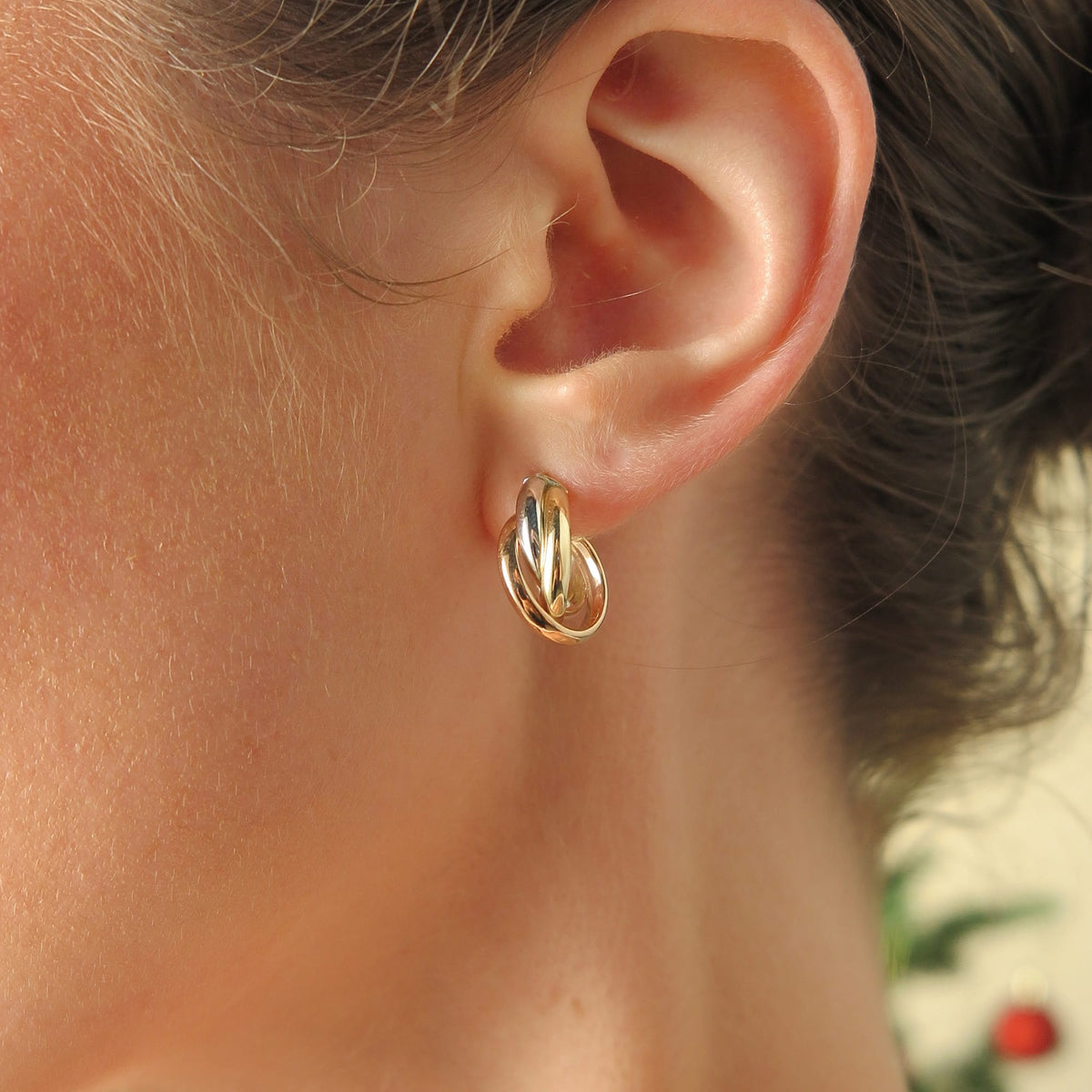 Three Tone Hoop Earrings in 9ct Yellow, White & Rose Gold
