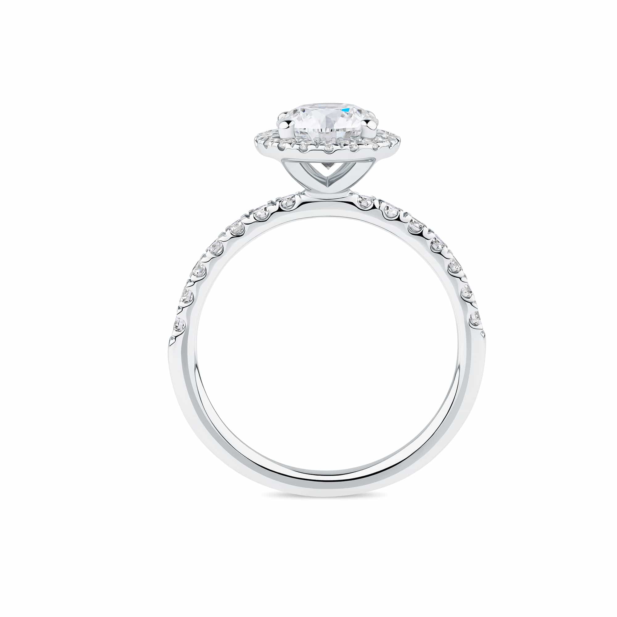 Everlasting 1.79ct TW Round Brilliant Lab-Grown Diamond Classic Halo Pave Band Engagement Ring in 18ct White Gold