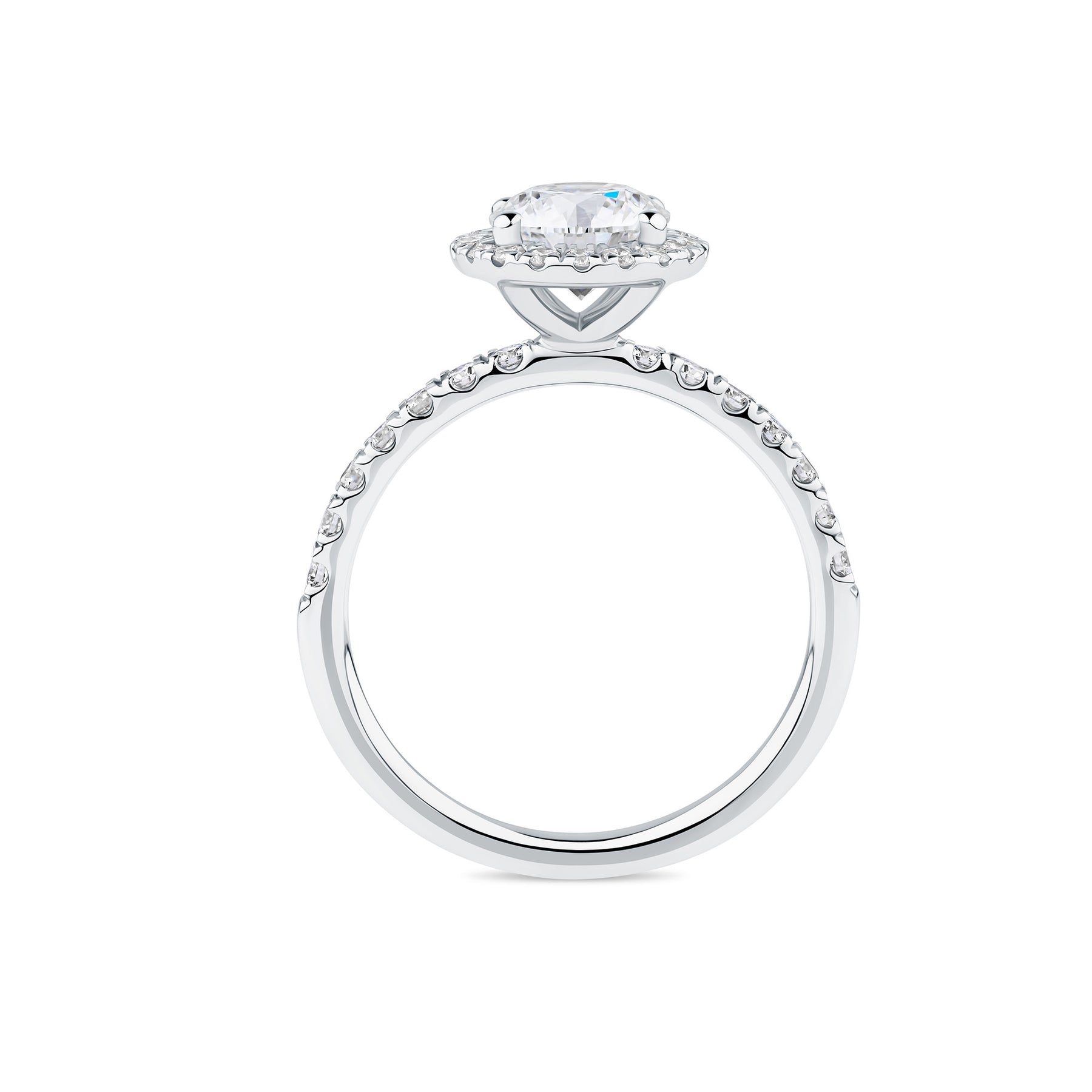 Everlasting 1.79ct TW Round Brilliant Lab-Grown Diamond Classic Halo Pave Band Engagement Ring in 18ct White Gold