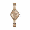 The Guess Tri Bellini GW0914L3 is shown face-on, highlighting its 30mm rose gold-tone case and matching dial. The clean, three-hand design gives it a subtle, modern look.