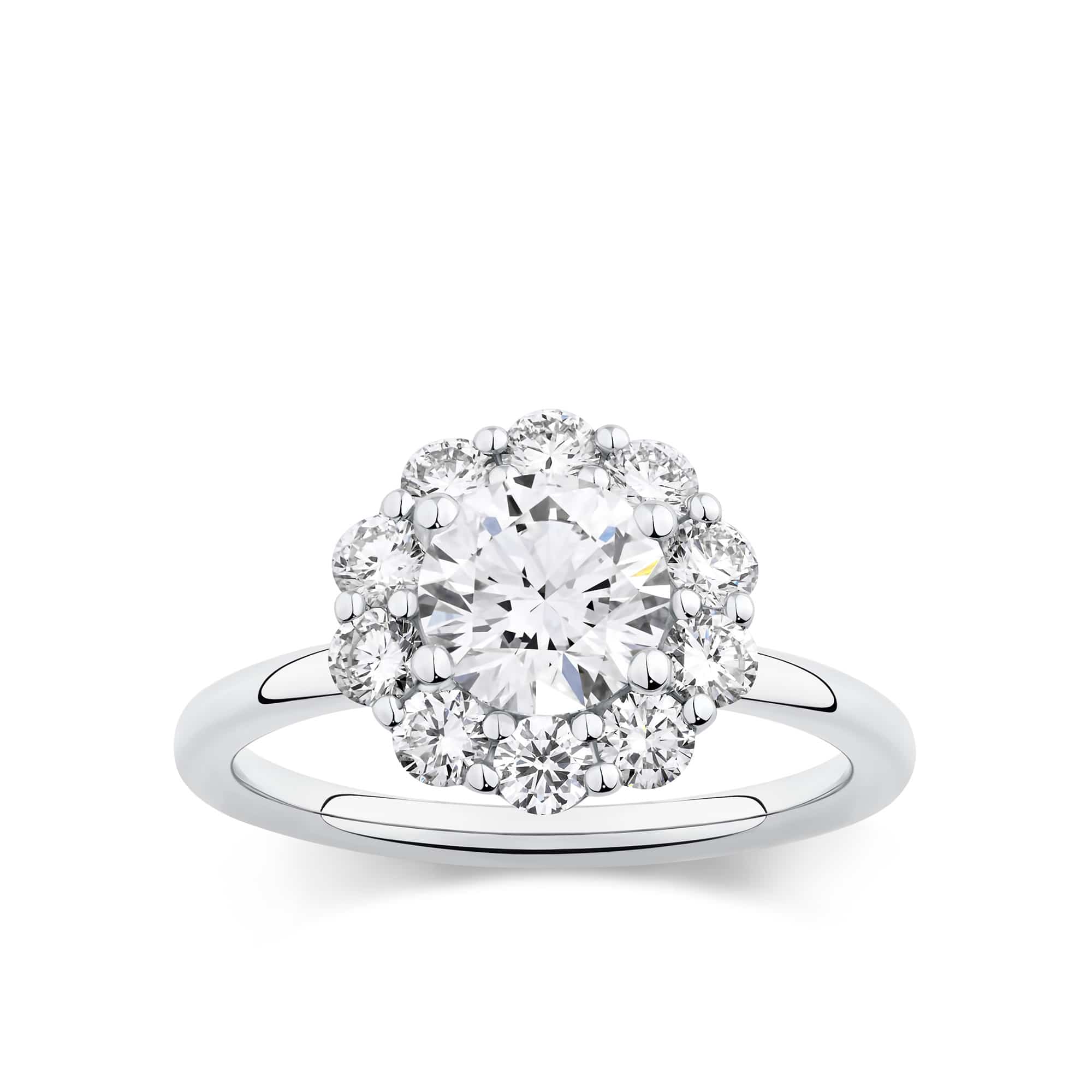 Everlasting 2.10ct TW Round Brilliant Lab-Grown Diamond Floral Halo Engagement Ring in 18ct White Gold