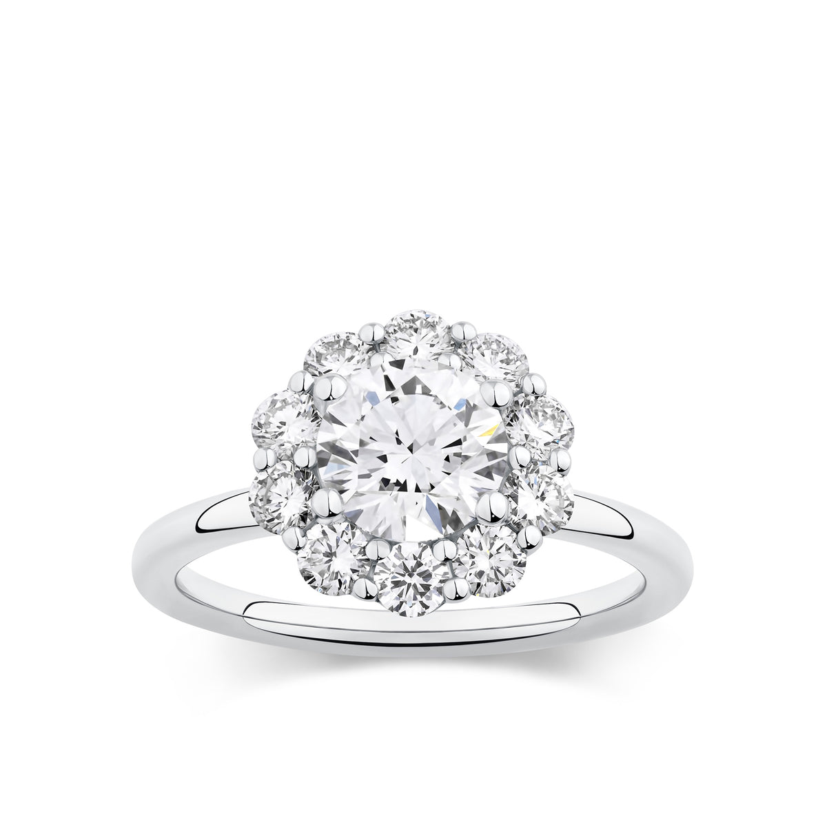 Everlasting 2.10ct TW Round Brilliant Lab-Grown Diamond Floral Halo Engagement Ring in 18ct White Gold