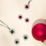 Created Emerald & 0.30ct TDW Lab-Grown Diamond Halo Pendant and Earrings Set in Sterling Silver