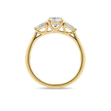 Side image of a gold ring with diamonds