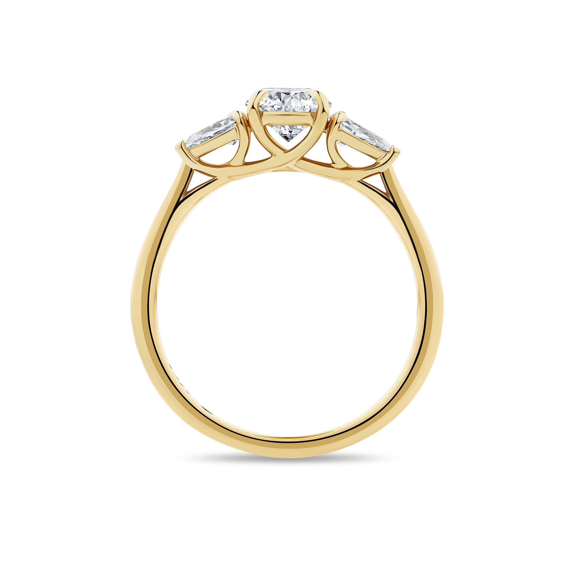 Side image of a gold ring with diamonds