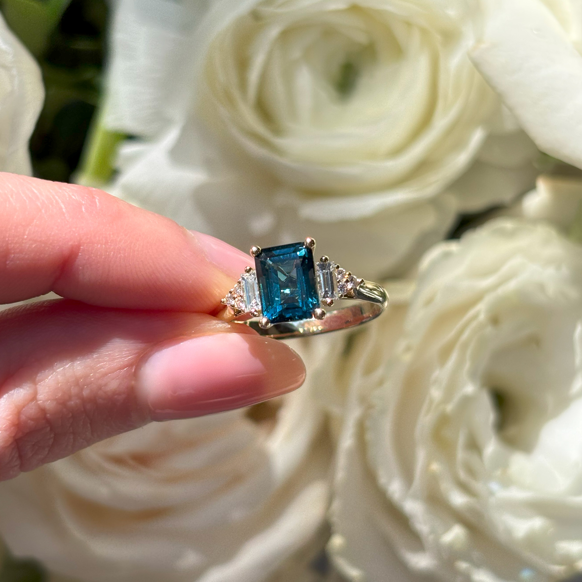 Bluebird London Blue Topaz & 0.26ct TW Diamond Ring in 9ct Yellow Gold