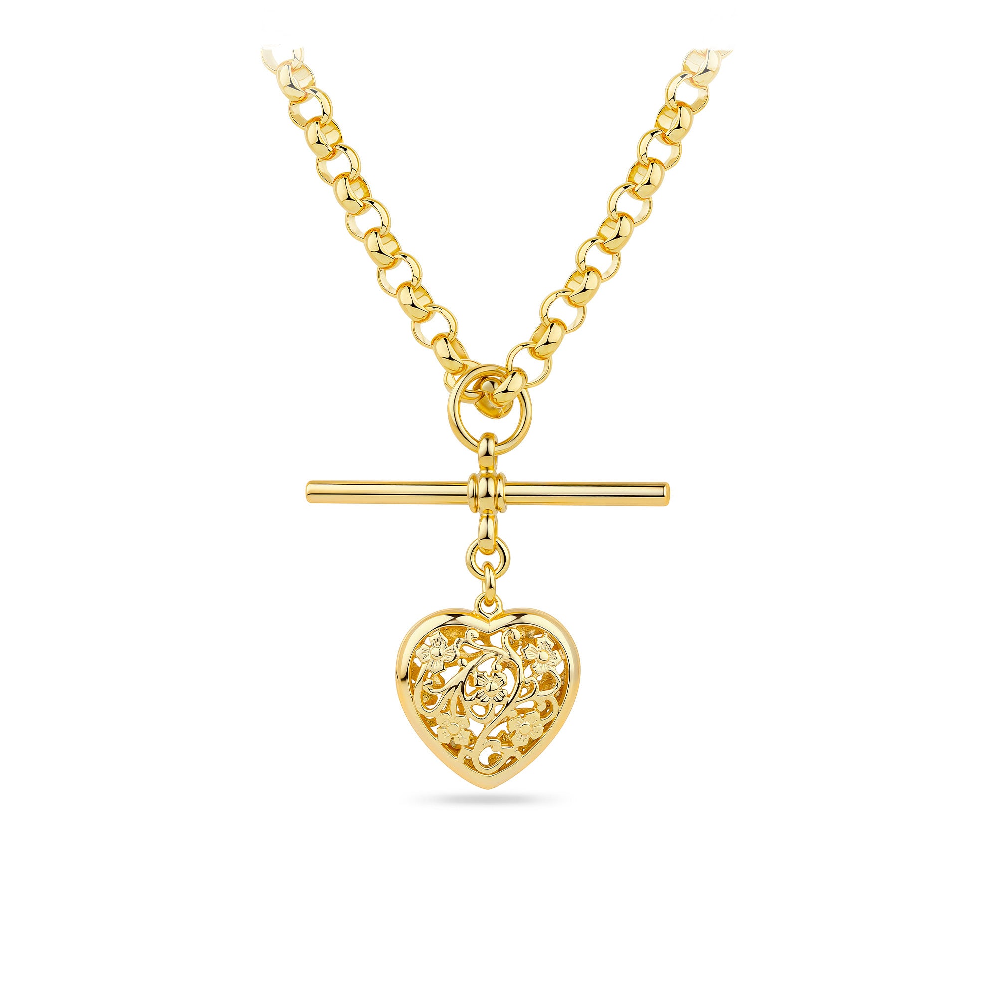 Solid Heart Swivel Belcher Necklace in 9ct Yellow Gold