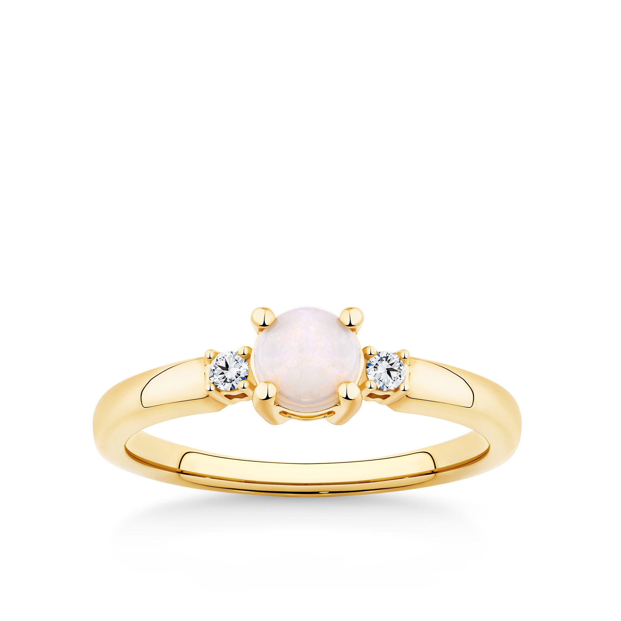 Solid Opal and Diamond Trilogy Ring in 9ct Yellow Gold