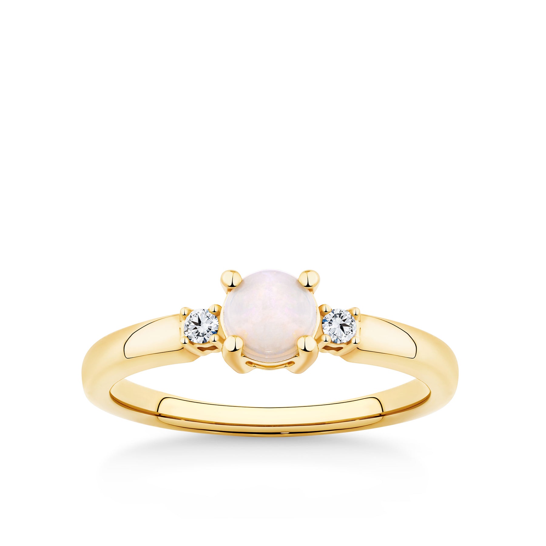 Solid Opal and Diamond Trilogy Ring in 9ct Yellow Gold