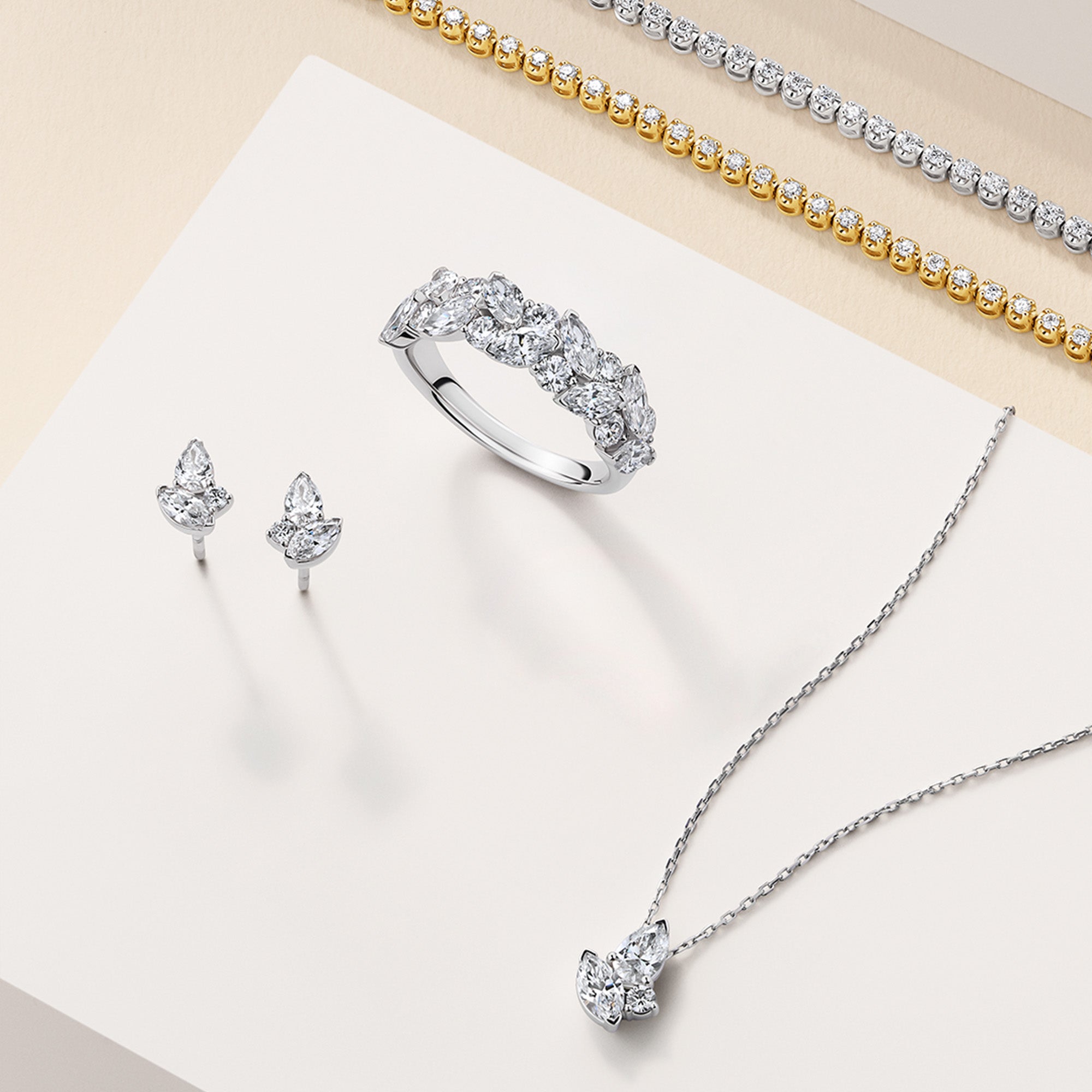 0.50ct TDW Lab-Grown Diamond Cluster Necklace in 9ct White Gold