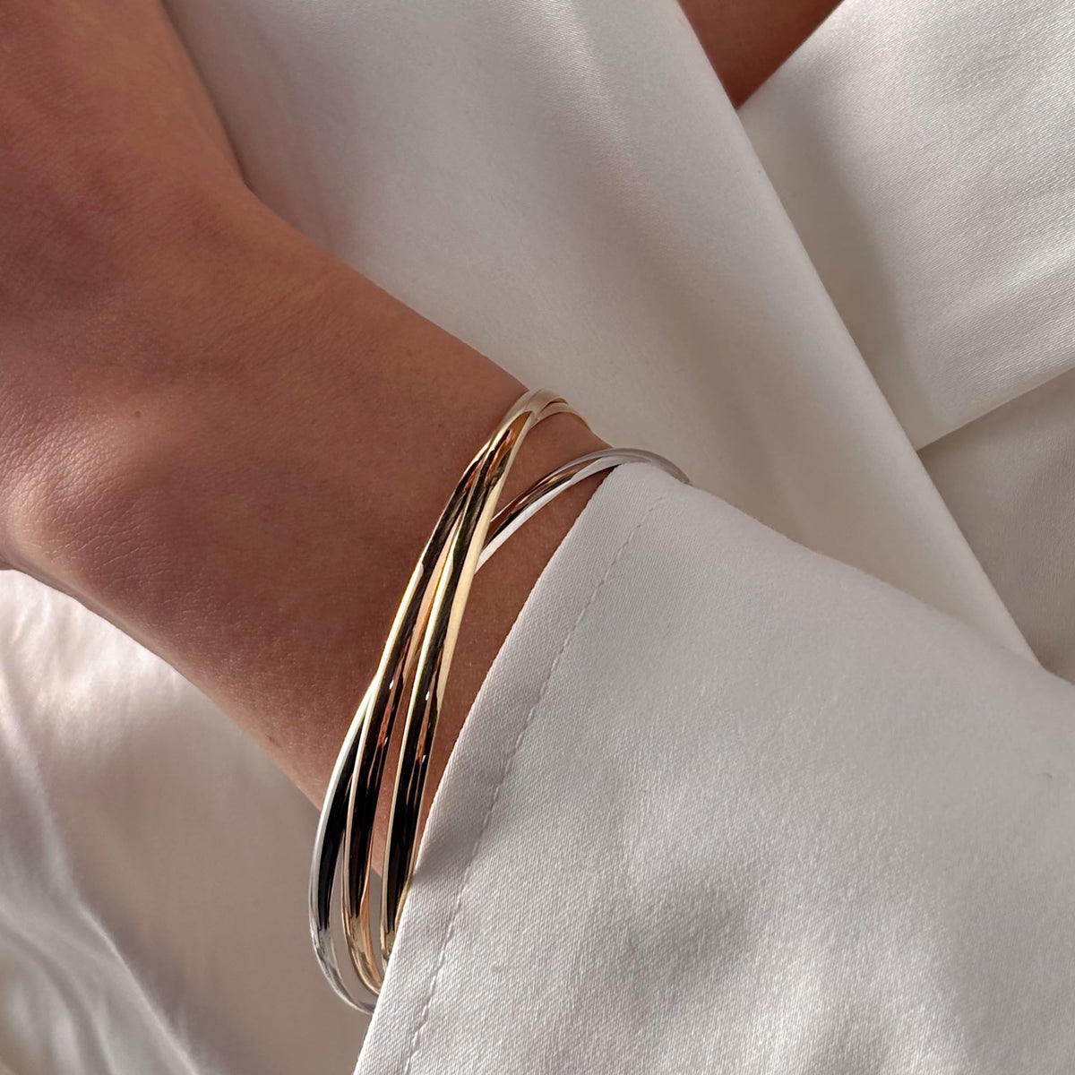 Three Tone Russian Bangle in 9ct Yellow, White & Rose Gold