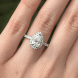 Everlasting 1.79ct TW Pear Lab-Grown Diamond Classic Halo Pave Band Engagement Ring in 18ct White Gold