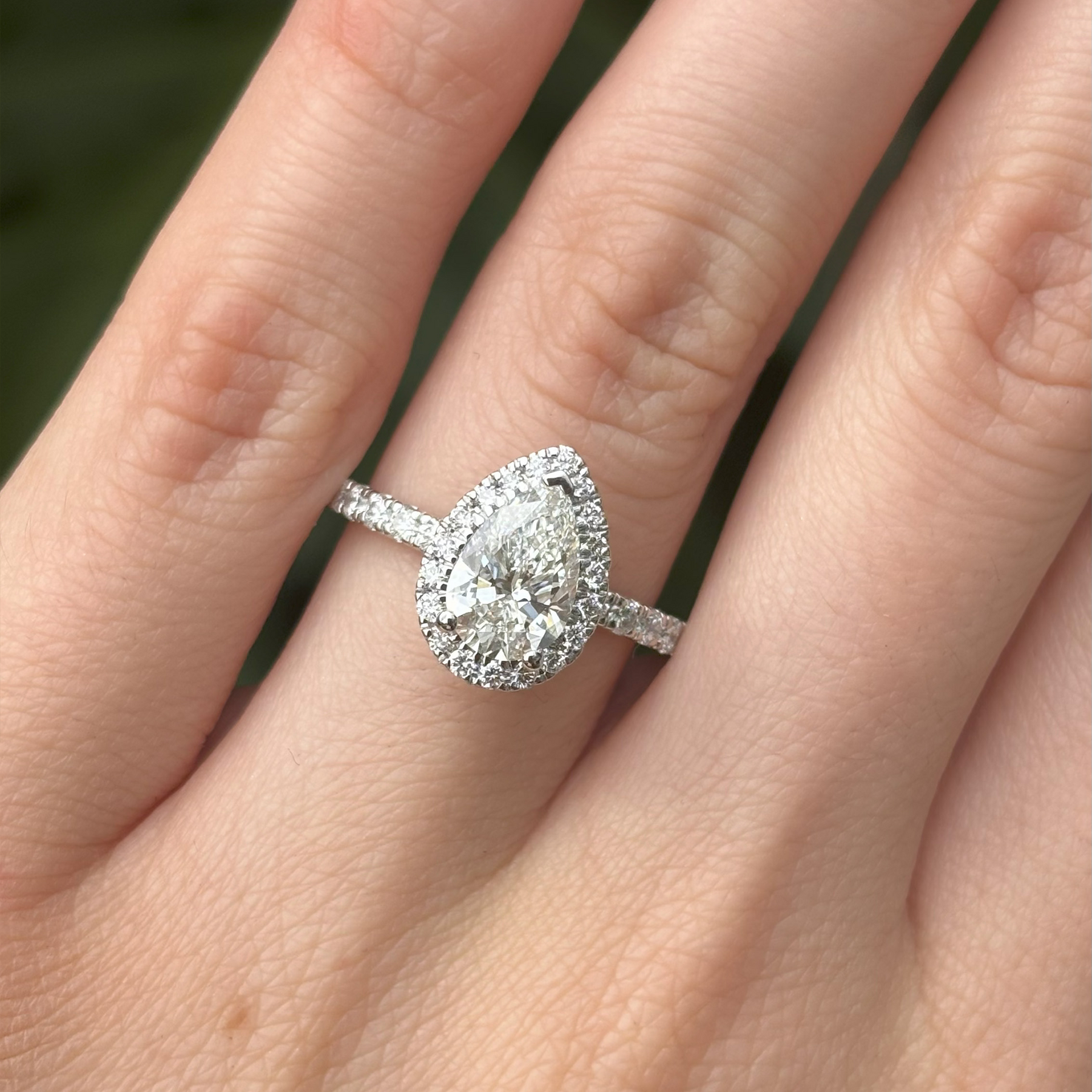 Everlasting 1.79ct TW Pear Lab-Grown Diamond Classic Halo Pave Band Engagement Ring in 18ct White Gold